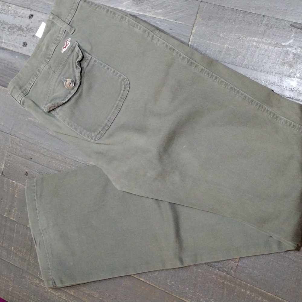 VINTAGE OLIVE HOLLISTER PANT SOCIAL STRETCH SZ 7 R - Picture 1 of 8